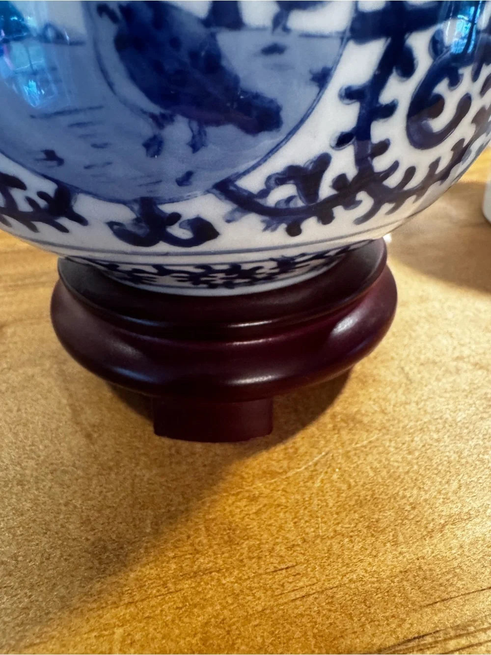 Mid-century Chinoiserie Asian Petite Blue and White Ginger Jar Table Lamp 9”
